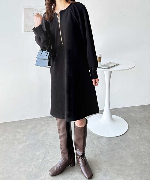 GeeRA（ジーラ）の「前後2WAYハーフジップミニワンピース（ワンピース・レディース・ブラック/アイボリー/モカ・MEDIUM/LARGE）」の8枚目の写真