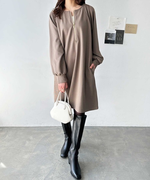 GeeRA（ジーラ）の「前後2WAYハーフジップミニワンピース（ワンピース・レディース・ブラック/アイボリー/モカ・MEDIUM/LARGE）」の10枚目の写真