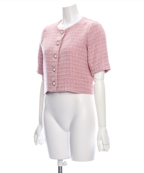 clear（クリア）の「ビジューボタンサマーツイード半袖ジャケット[オフィスカジュアル 着回し抜群 大人]≪再入荷≫（カーディガン/ボレロ・レディース・サックスブルー/ピンク/アイボリー・F）」の9枚目の写真