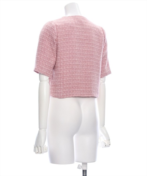 clear（クリア）の「ビジューボタンサマーツイード半袖ジャケット[オフィスカジュアル 着回し抜群 大人]≪再入荷≫（カーディガン/ボレロ・レディース・サックスブルー/ピンク/アイボリー・F）」の11枚目の写真