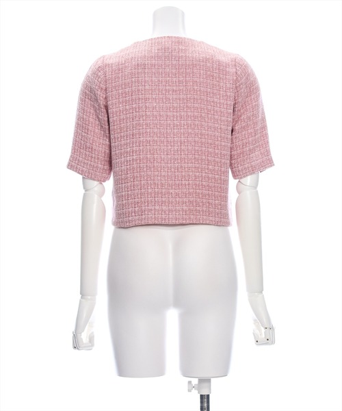 clear（クリア）の「ビジューボタンサマーツイード半袖ジャケット[オフィスカジュアル 着回し抜群 大人]≪再入荷≫（カーディガン/ボレロ・レディース・サックスブルー/ピンク/アイボリー・F）」の12枚目の写真