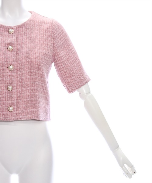 clear（クリア）の「ビジューボタンサマーツイード半袖ジャケット[オフィスカジュアル 着回し抜群 大人]≪再入荷≫（カーディガン/ボレロ・レディース・サックスブルー/ピンク/アイボリー・F）」の14枚目の写真