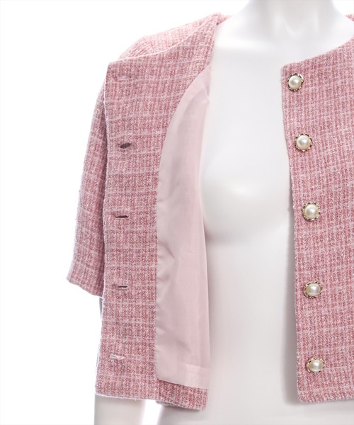 clear（クリア）の「ビジューボタンサマーツイード半袖ジャケット[オフィスカジュアル 着回し抜群 大人]≪再入荷≫（カーディガン/ボレロ・レディース・サックスブルー/ピンク/アイボリー・F）」の16枚目の写真