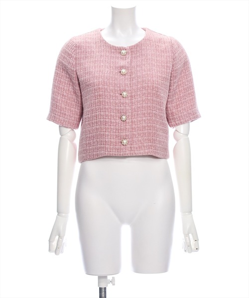 clear（クリア）の「ビジューボタンサマーツイード半袖ジャケット[オフィスカジュアル 着回し抜群 大人]≪再入荷≫（カーディガン/ボレロ・レディース・サックスブルー/ピンク/アイボリー・F）」の18枚目の写真