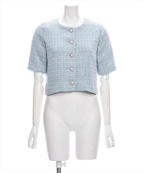 clear（クリア）の「ビジューボタンサマーツイード半袖ジャケット[オフィスカジュアル 着回し抜群 大人]≪再入荷≫（カーディガン/ボレロ・レディース・サックスブルー/ピンク/アイボリー・F）」の19枚目の写真