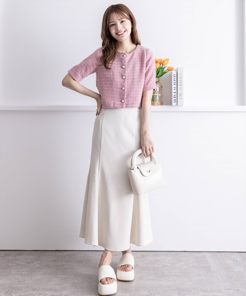 clear（クリア）の「ビジューボタンサマーツイード半袖ジャケット[オフィスカジュアル 着回し抜群 大人]≪再入荷≫（カーディガン/ボレロ・レディース・サックスブルー/ピンク/アイボリー・F）」の8枚目の写真