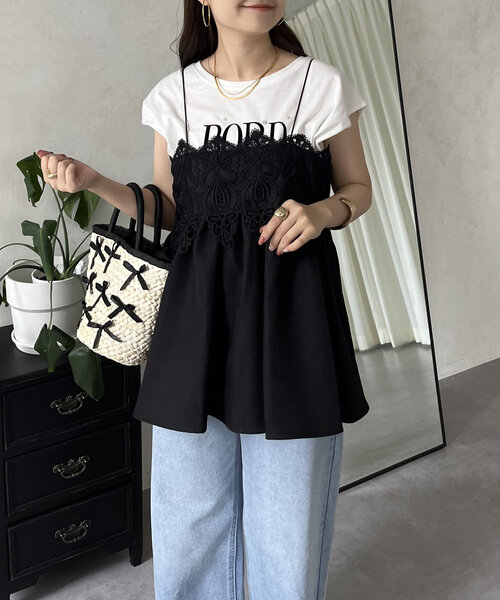 prose verse(プロズヴェール)の「フロントレースナローストラップビスチェ(キャミソール・レディース・ブラック・LARGE/MEDIUM)」の3枚目の写真