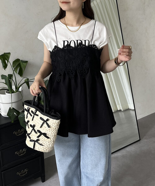 prose verse(プロズヴェール)の「フロントレースナローストラップビスチェ(キャミソール・レディース・ブラック・LARGE/MEDIUM)」の4枚目の写真