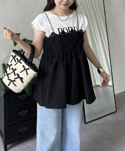 prose verse(プロズヴェール)の「フロントレースナローストラップビスチェ(キャミソール・レディース・ブラック・LARGE/MEDIUM)」の8枚目の写真