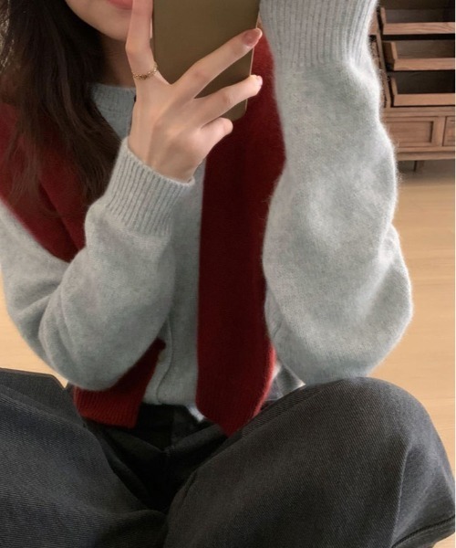 kirakiraShop(キラキラショップ)の「ふんわり素材で可愛らしい。配色ボタン モヘア ニット カーディガン(カーディガン/ボレロ・レディース・チャコール/ボルドー/ブラック/ライトベージュ/グレー・FREE)」の14枚目の写真