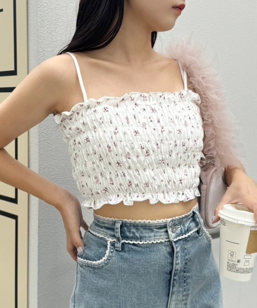 one after another NICE CLAUP（ワンアフターアナザーナイスクラップ）の「シャーリングビスチェ（キャミソール・レディース・オフホワイト/ブラック/ホワイト系その他/ブラウン・FREE）」の3枚目の写真