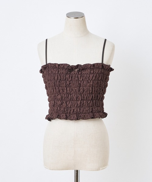 one after another NICE CLAUP（ワンアフターアナザーナイスクラップ）の「シャーリングビスチェ（キャミソール・レディース・オフホワイト/ブラック/ホワイト系その他/ブラウン・FREE）」の4枚目の写真