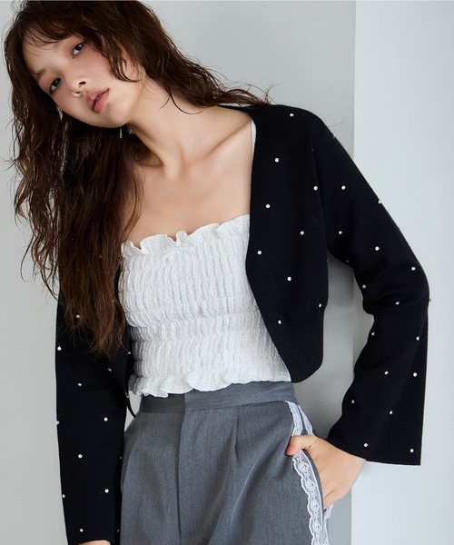 one after another NICE CLAUP（ワンアフターアナザーナイスクラップ）の「シャーリングビスチェ（キャミソール・レディース・オフホワイト/ブラック/ホワイト系その他/ブラウン・FREE）」の2枚目の写真