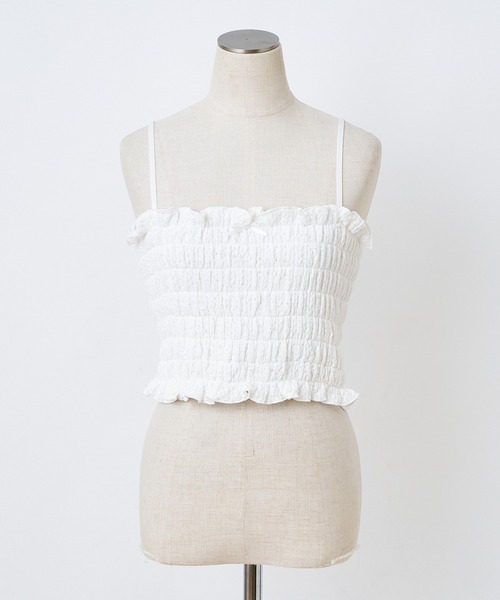 one after another NICE CLAUP（ワンアフターアナザーナイスクラップ）の「シャーリングビスチェ（キャミソール・レディース・オフホワイト/ブラック/ホワイト系その他/ブラウン・FREE）」の14枚目の写真