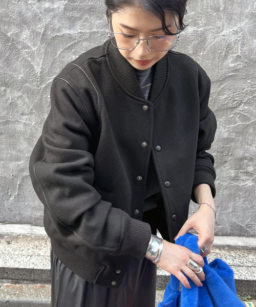 AP STUDIO(エーピーストゥディオ)の「【DUNST/ダンスト】スタジアムジャンバー(スタジャン・レディース・ブラック・FREE)」の1枚目の写真