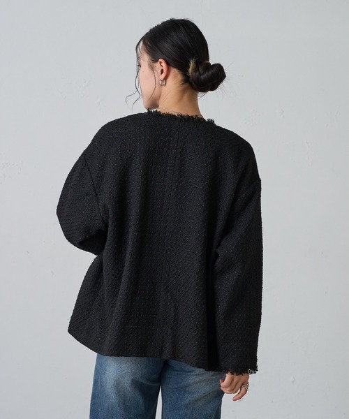 COLONY 2139（コロニートゥーワンスリーナイン）の「MIXツイードノーカラージャケット（ノーカラージャケット・レディース・ブラック/グレー・FREE）」の5枚目の写真