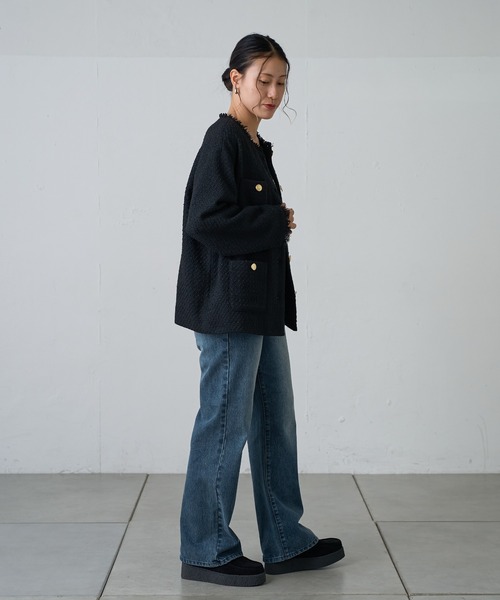 COLONY 2139（コロニートゥーワンスリーナイン）の「MIXツイードノーカラージャケット（ノーカラージャケット・レディース・ブラック/グレー・FREE）」の8枚目の写真