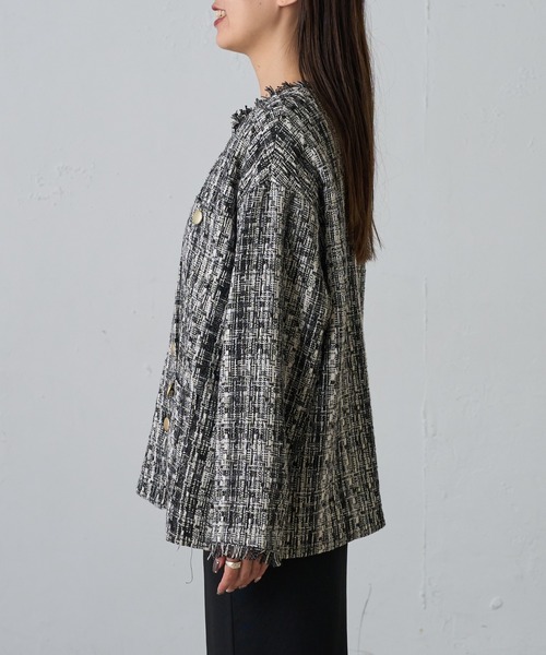 COLONY 2139（コロニートゥーワンスリーナイン）の「MIXツイードノーカラージャケット（ノーカラージャケット・レディース・ブラック/グレー・FREE）」の20枚目の写真