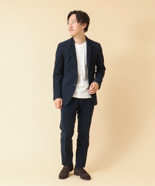 NOLLEY’S(ノーリーズ)の「《セットアップ/ビジカジ対応》4WAYストレッチコール テーラードジャケット(テーラードジャケット・メンズ・ダークネイビー/ベージュ/ブラック・M/L)」の5枚目の写真