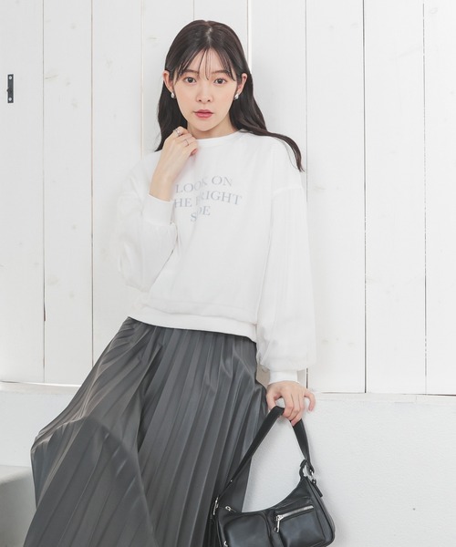 Honeys(ハニーズ)の「チュールゆるトップス(Tシャツ/カットソー・レディース・ブラック/アイボリー/ラベンダー/杢グレー・S/M/L)」の21枚目の写真
