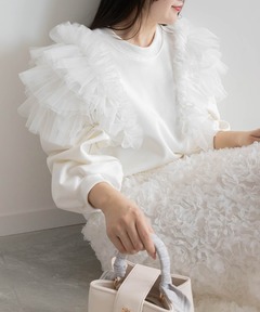 新品　ジャーナルスタンダードラックス　シャンブレーフリルブラウス　白 CLシャンブレー フリルブラウス（シャツ／ブラウス）｜journal