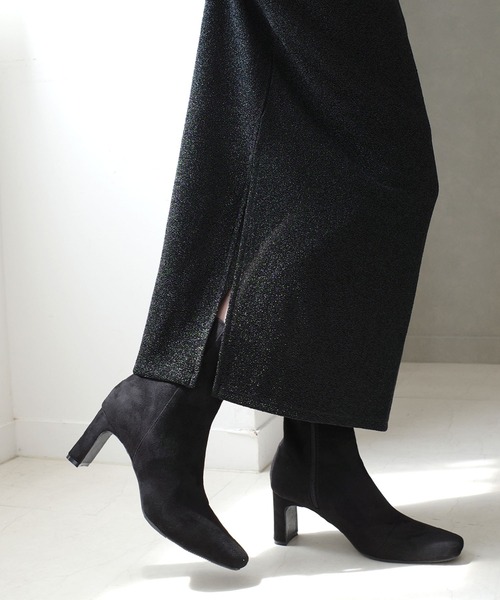 スクエアトゥ レートヒールショートブーツ/ミドルブーツ（ブーツ）｜AmiAmi（アミアミ）