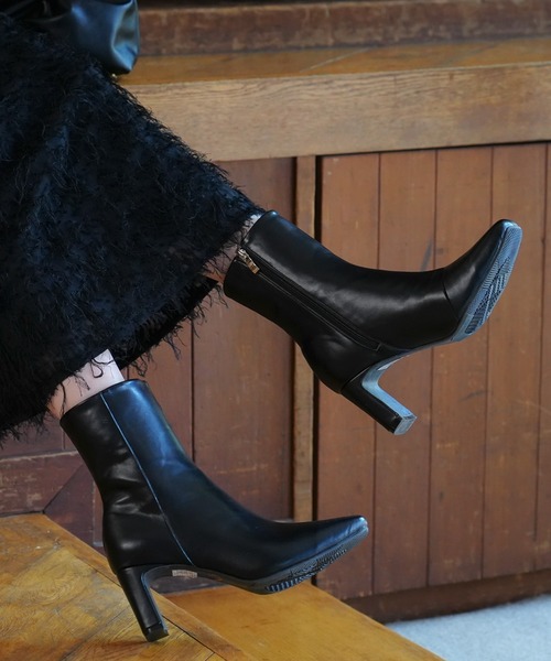 スクエアトゥ レートヒールショートブーツ/ミドルブーツ（ブーツ）｜AmiAmi（アミアミ）