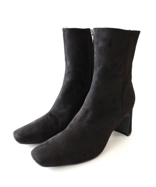 スクエアトゥ レートヒールショートブーツ/ミドルブーツ（ブーツ）｜AmiAmi（アミアミ）