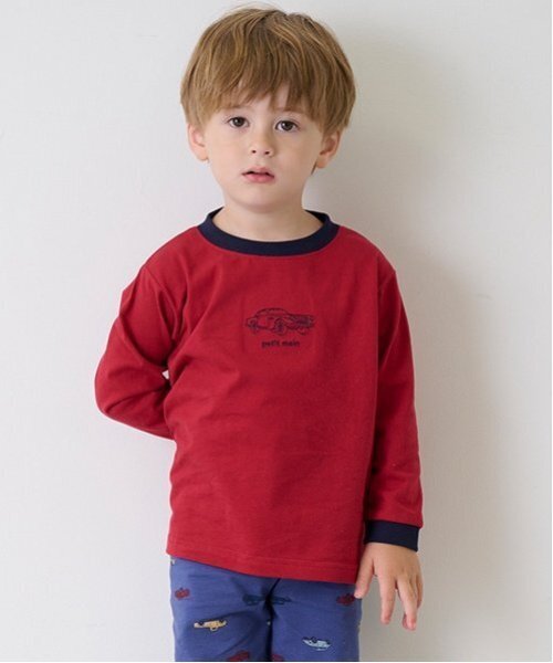 petit main（プティマイン）の「【プティプラ】BOYS長袖Tシャツ（Tシャツ/カットソー・キッズ・オフホワイト/ブルー/ライトグリーン/レッド/ネイビー/ブラック×ホワイト/エメラルド/マルチ/トップグレー/ライトベージュ・80ｃｍ/90cm/100cm/110cm/120cm/130cm）」の9枚目の写真
