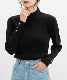 袖口金釦リブニット