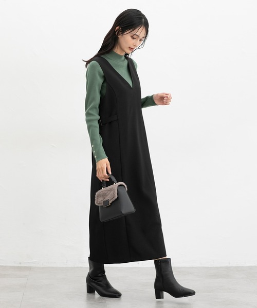 Honeys（ハニーズ）の「袖口金釦リブニット（ニット/セーター・レディース・レッド/グリーン/ブラック×ベージュ/アイボリー/ブラック/ホワイト×ブラック/杢グレー・S/M/L/LL）」の14枚目の写真