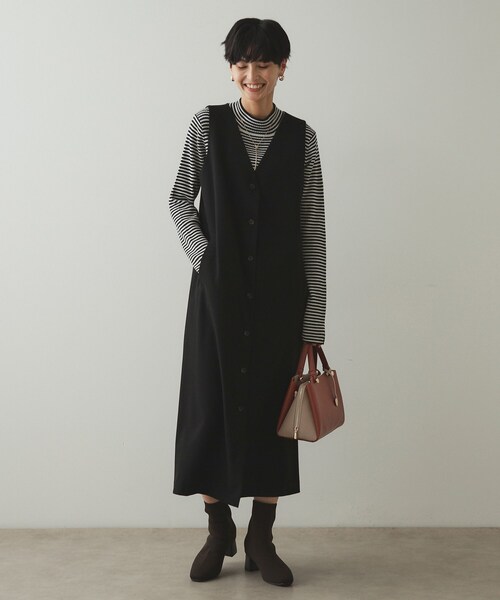 OPAQUE.CLIP（オペークドットクリップ）の「◆2WAY Vネックジャンパースカート【洗える】（ワンピース・レディース・ブラック/グレー系2・36/38/40）」の3枚目の写真