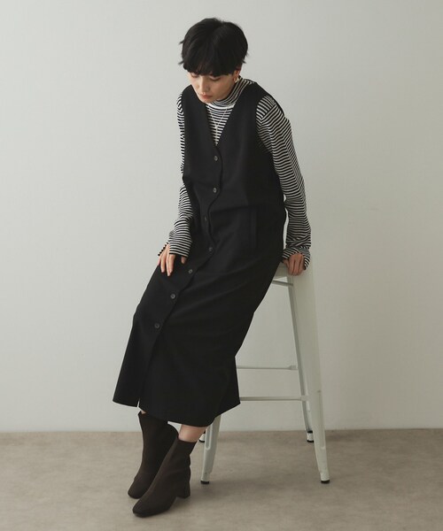 OPAQUE.CLIP（オペークドットクリップ）の「◆2WAY Vネックジャンパースカート【洗える】（ワンピース・レディース・ブラック/グレー系2・36/38/40）」の5枚目の写真