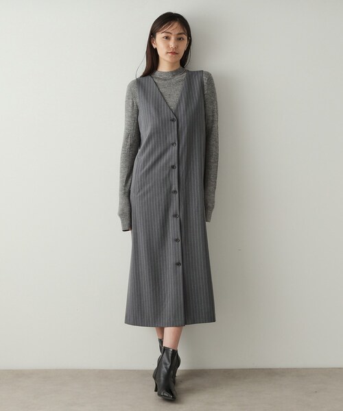 OPAQUE.CLIP（オペークドットクリップ）の「◆2WAY Vネックジャンパースカート【洗える】（ワンピース・レディース・ブラック/グレー系2・36/38/40）」の7枚目の写真