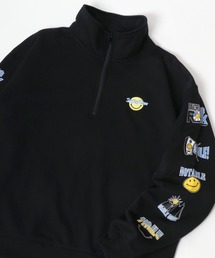 SMILEY FACE（スマイリーフェイス）の「SMILEY FACE/スマイリーフェイス 裏起毛 ワンポイント刺繍 袖ロゴプリント オーバーサイズ スウェット ハーフジップ レディース メンズ（スウェット）」