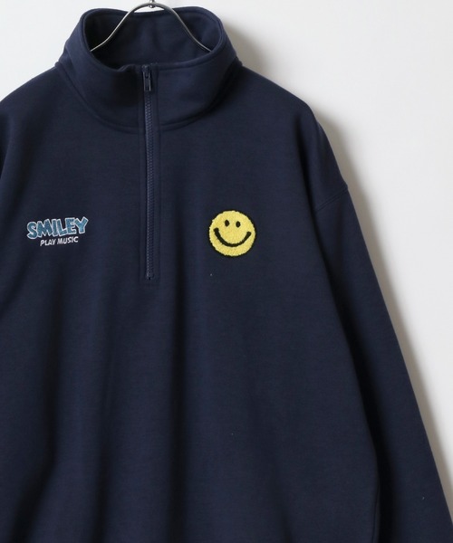 セール】SMILEY FACE/スマイリーフェイス 裏起毛 ワンポイント刺繍 袖