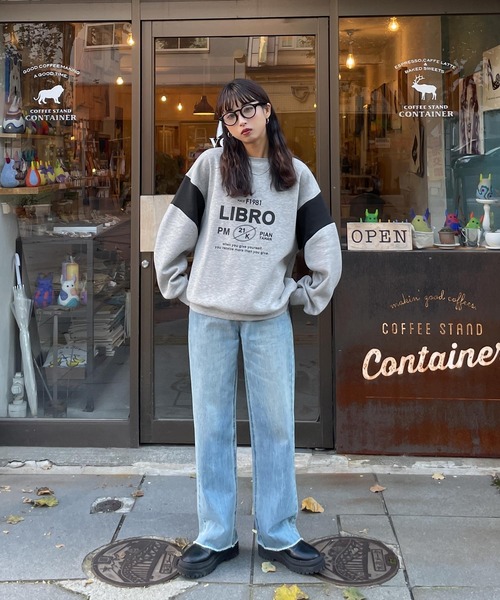 良品★ロエベ　オーバーサイズ　異素材切り替え　トレーナー　パイル地　L ROTE ROSA(ローテローザ)無地パイル切替えロング丈トレーナー