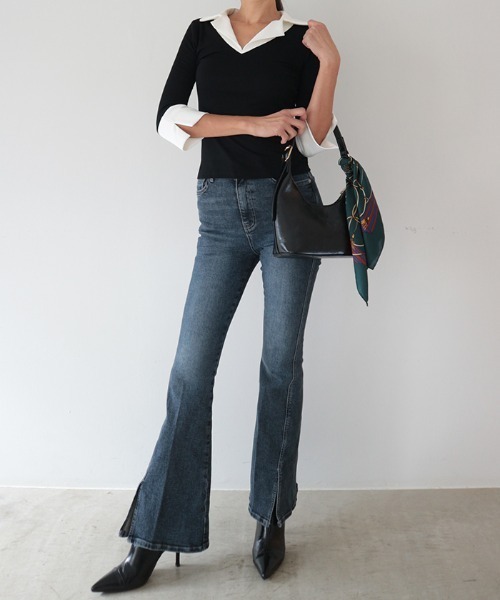 AMBIENT（アンビエント）の「スリムフレアストレッチデニムパンツ（デニムパンツ・レディース・インディゴブルー・S）」の5枚目の写真