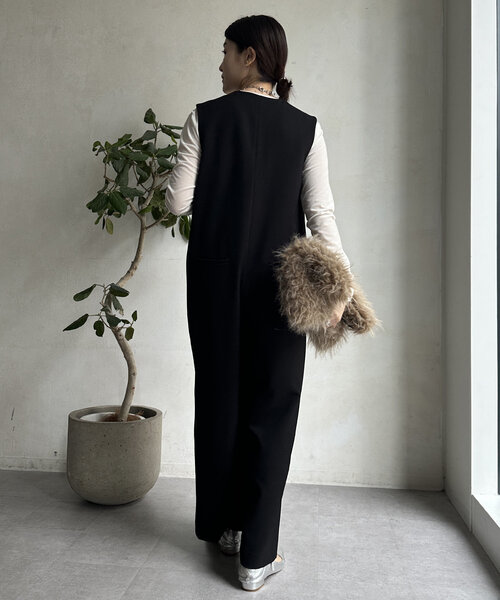 DouDou（ドゥドゥ）の「【WEB限定】フラップポケットサロペット（つなぎ/オールインワン・レディース・チャコールグレー/ブラック・2）」の6枚目の写真