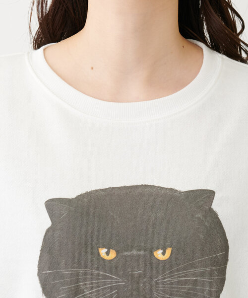 natural couture(ナチュラルクチュール)の「ジト目ねこちゃん裏毛プルオーバー(Tシャツ/カットソー・レディース・オフホワイト/チャコールグレー・FREE)」の19枚目の写真