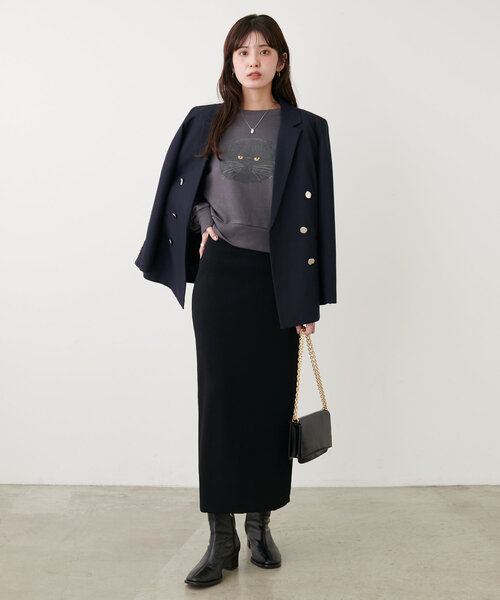 natural couture(ナチュラルクチュール)の「ジト目ねこちゃん裏毛プルオーバー(Tシャツ/カットソー・レディース・オフホワイト/チャコールグレー・FREE)」の15枚目の写真