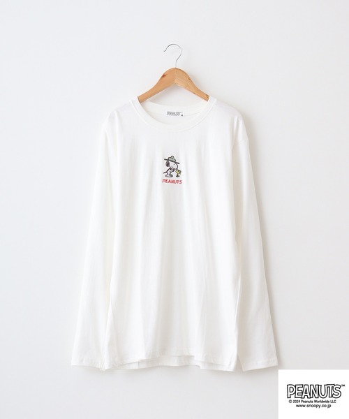 PEANUTS(ピーナッツ)の「PEANUTSワンポイント刺繍長袖Tシャツ(Tシャツ/カットソー・メンズ・ブラック/杢グレー/オフホワイト/マスタード/オレンジ系/グリーン・M/L/LL)」の7枚目の写真