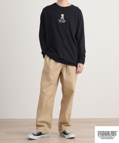 PEANUTS】ワンポイントTシャツ＆総柄プリントロングパンツSET