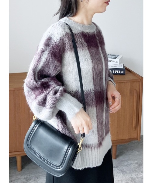 セール】【ZOZOTOWN限定】モヘアタッチビッグチェックジャガードニット