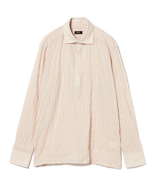 BRILLA per il gusto（ブリッラペルイルグースト）の「コットンポリウレタン ベージュストライプ プルオーバー シャツ（シャツ/ブラウス・メンズ・ブラウン系その他2・XL/L/S/M）」の2枚目の写真