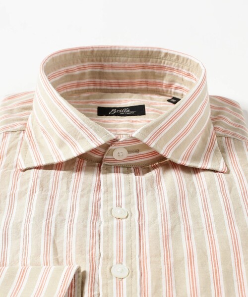 BRILLA per il gusto（ブリッラペルイルグースト）の「コットンポリウレタン ベージュストライプ プルオーバー シャツ（シャツ/ブラウス・メンズ・ブラウン系その他2・XL/L/S/M）」の4枚目の写真