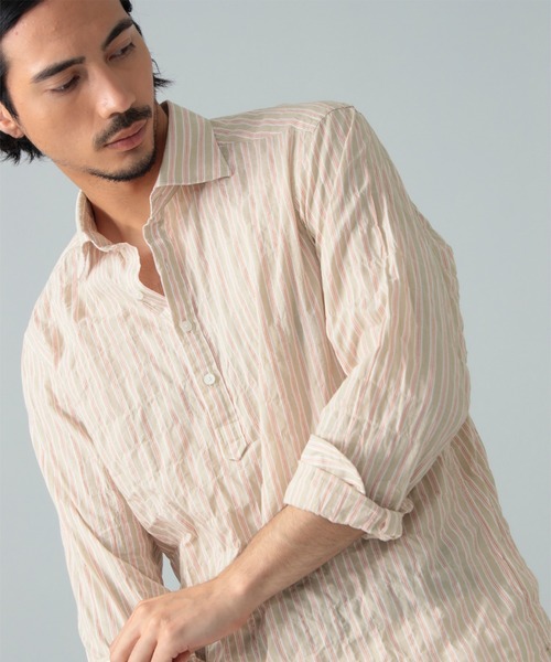 BRILLA per il gusto（ブリッラペルイルグースト）の「コットンポリウレタン ベージュストライプ プルオーバー シャツ（シャツ/ブラウス・メンズ・ブラウン系その他2・XL/L/S/M）」の8枚目の写真