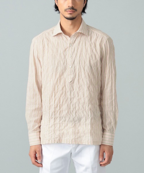 BRILLA per il gusto（ブリッラペルイルグースト）の「コットンポリウレタン ベージュストライプ プルオーバー シャツ（シャツ/ブラウス・メンズ・ブラウン系その他2・XL/L/S/M）」の11枚目の写真