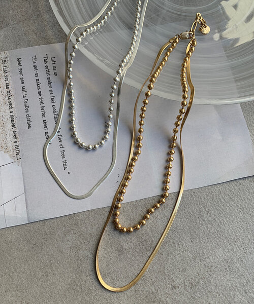 DouDou（ドゥドゥ）の「ボールチェーン×スネークチェーン2連ネックレス（ネックレス・レディース・ゴールド/シルバー・FREE）」の18枚目の写真