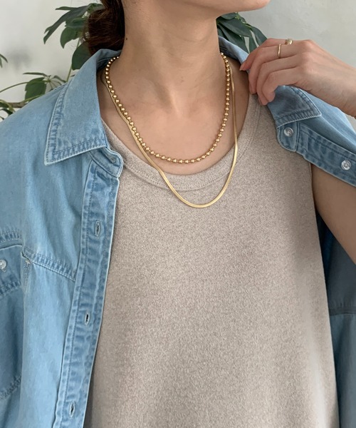 DouDou（ドゥドゥ）の「ボールチェーン×スネークチェーン2連ネックレス（ネックレス・レディース・ゴールド/シルバー・FREE）」の7枚目の写真